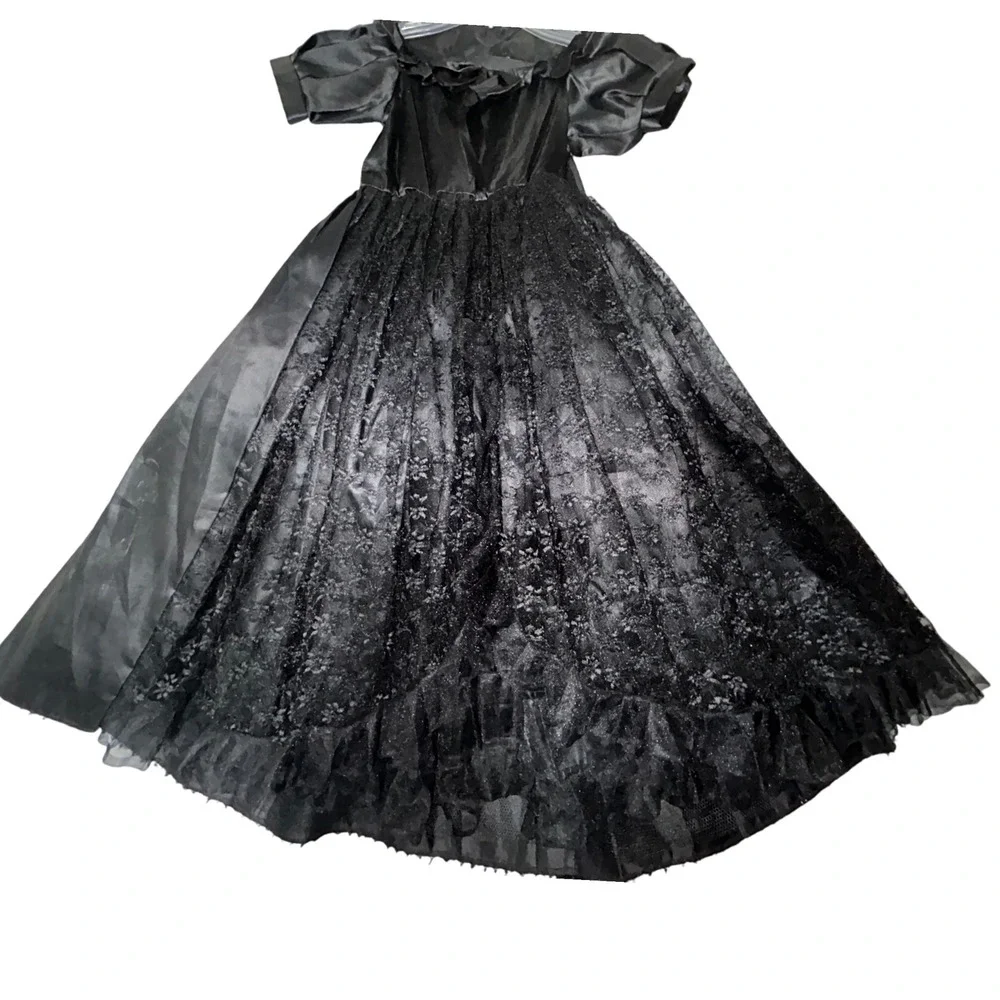 Girls‎ Black Satin & Lace Party Dress Special Occasion Costume Halloween Witch